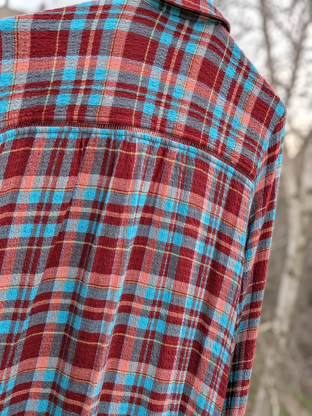 Pilcro Red and Turquoise Plaid Button-Down Long Shirt/Cardigan - Picture 2 of 5